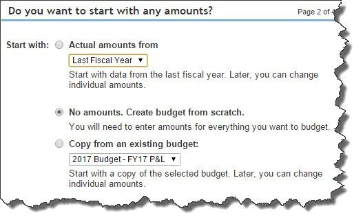 You can choose from these three options to create your budget in QuickBooks Online Plus.